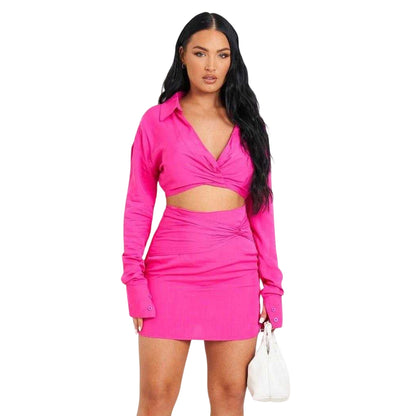 Pink - Front - Missy Empire Womens-Ladies Twist Linen Fitted Mini Skirt