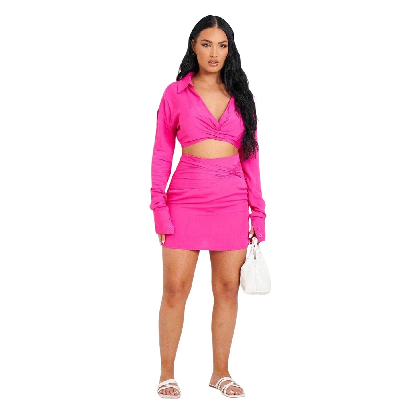 Pink - Back - Missy Empire Womens-Ladies Twist Linen Fitted Mini Skirt