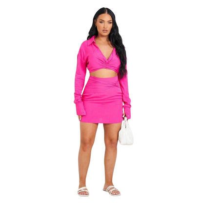 Pink - Back - Missy Empire Womens-Ladies Twist Linen Fitted Mini Skirt