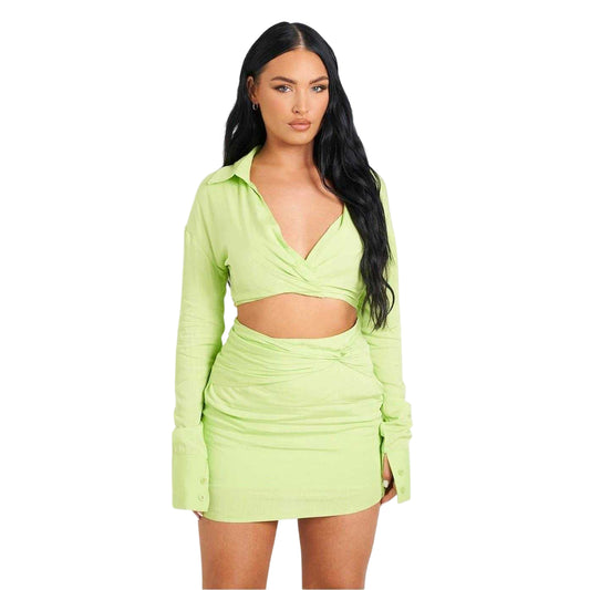 Lime - Front - Missy Empire Womens-Ladies Twist Linen Fitted Mini Skirt