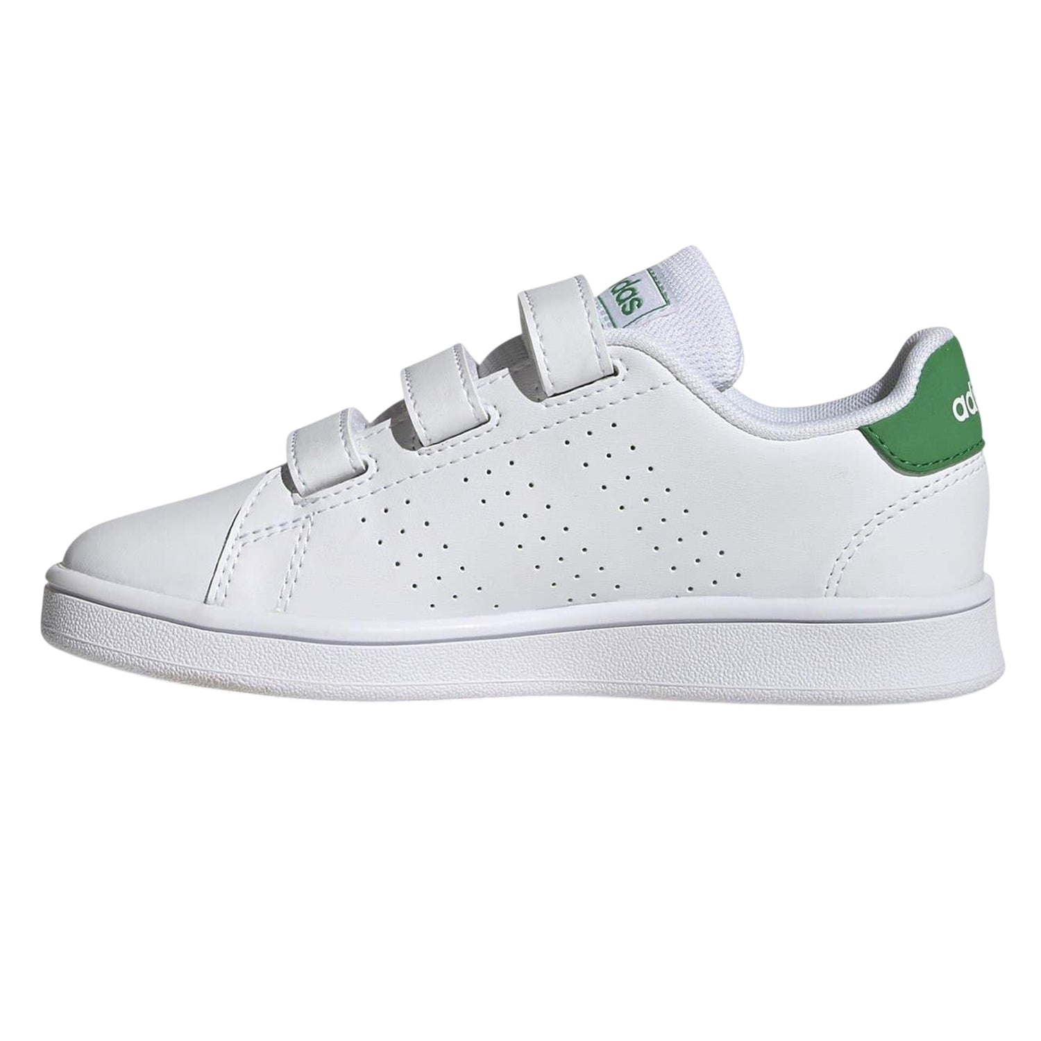 White-Green - Side - Adidas Boys Advantage Base 2.0 Trainers