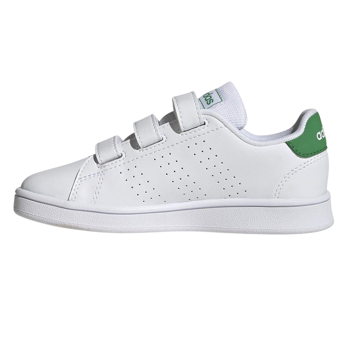 White-Green - Side - Adidas Boys Advantage Base 2.0 Trainers