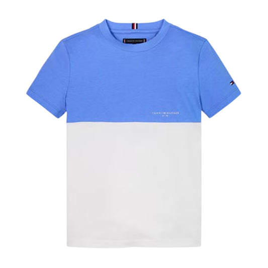 Blue-White - Front - Tommy Hilfiger Childrens-Kids Colour Block Logo Regular T-Shirt