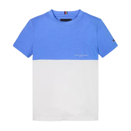 Blue-White - Front - Tommy Hilfiger Childrens-Kids Colour Block Logo Regular T-Shirt