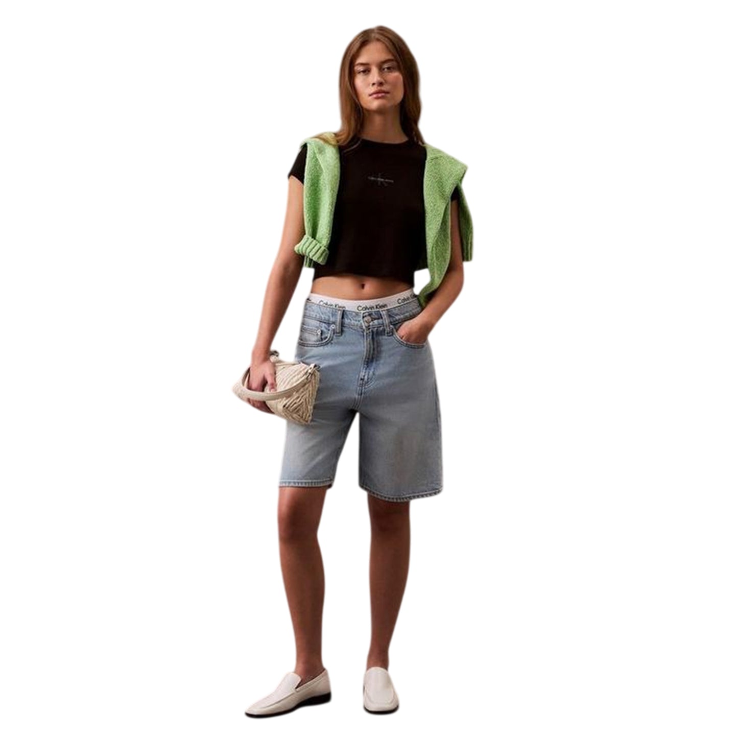Black - Side - Calvin Klein Womens-Ladies Mono Logo Ribbed Crop Top