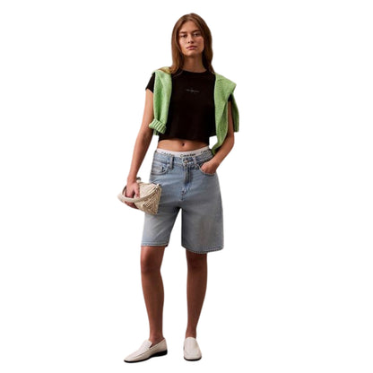 Black - Side - Calvin Klein Womens-Ladies Mono Logo Ribbed Crop Top