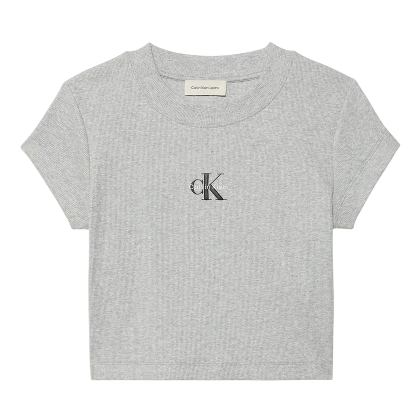 Grey Heather - Front - Calvin Klein Womens-Ladies Mono Logo Ribbed Crop Top