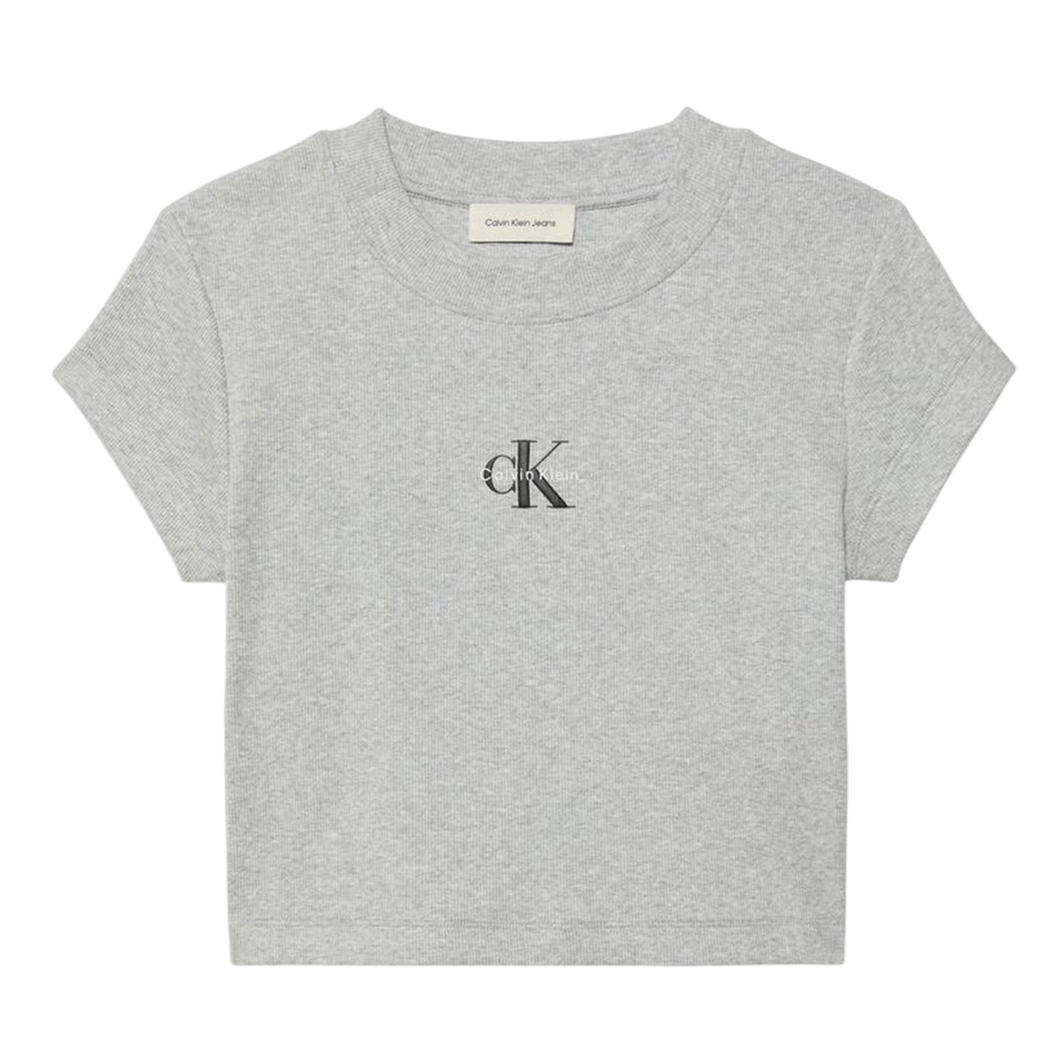 Grey Heather - Front - Calvin Klein Womens-Ladies Mono Logo Ribbed Crop Top
