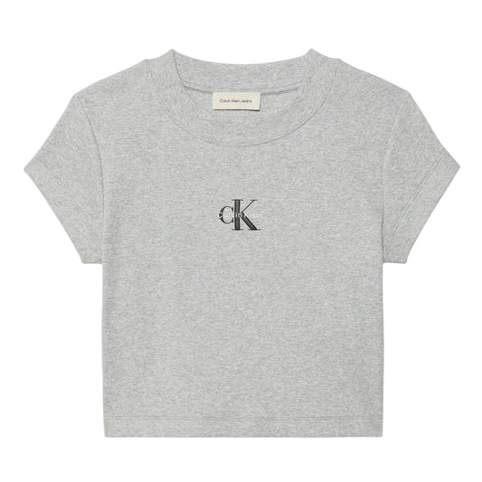 Grey Heather - Front - Calvin Klein Womens-Ladies Mono Logo Ribbed Crop Top