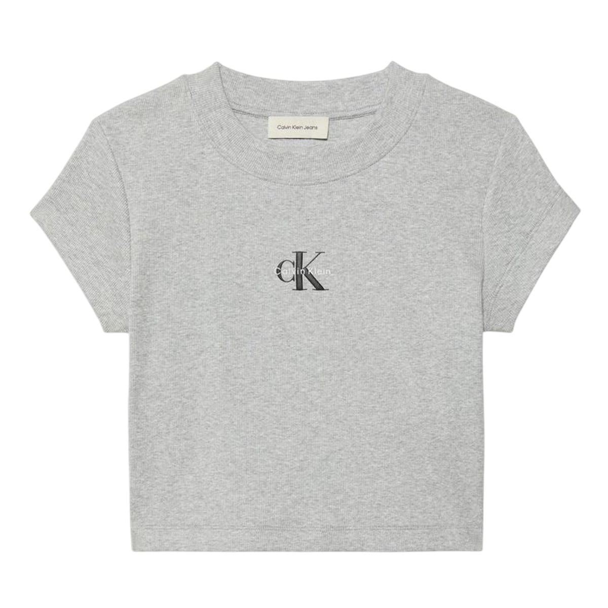 Grey Heather - Front - Calvin Klein Womens-Ladies Mono Logo Ribbed Crop Top