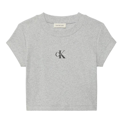 Grey Heather - Front - Calvin Klein Womens-Ladies Mono Logo Ribbed Crop Top