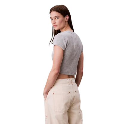 Grey Heather - Back - Calvin Klein Womens-Ladies Mono Logo Ribbed Crop Top