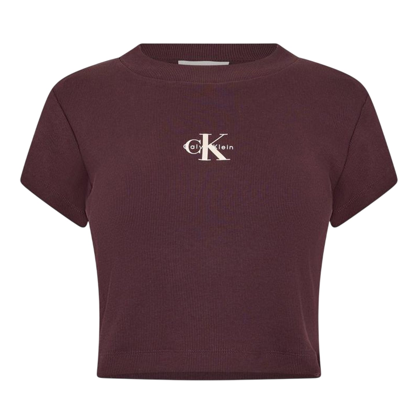Mocha Brown - Front - Calvin Klein Womens-Ladies Mono Logo Ribbed Crop Top