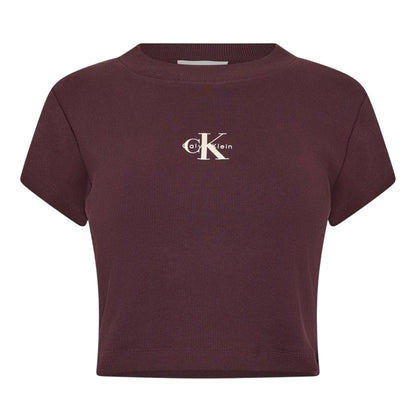 Mocha Brown - Front - Calvin Klein Womens-Ladies Mono Logo Ribbed Crop Top