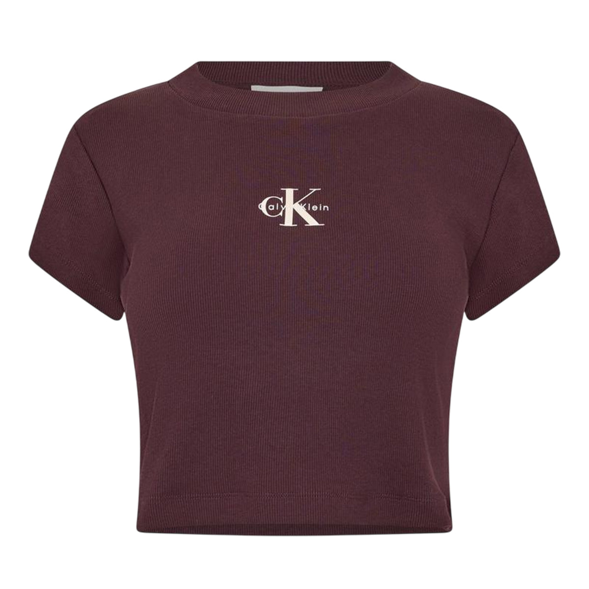 Mocha Brown - Front - Calvin Klein Womens-Ladies Mono Logo Ribbed Crop Top