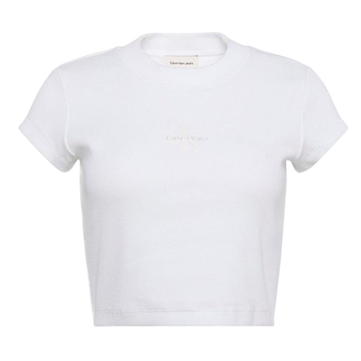 White - Front - Calvin Klein Womens-Ladies Mono Logo Ribbed Crop Top
