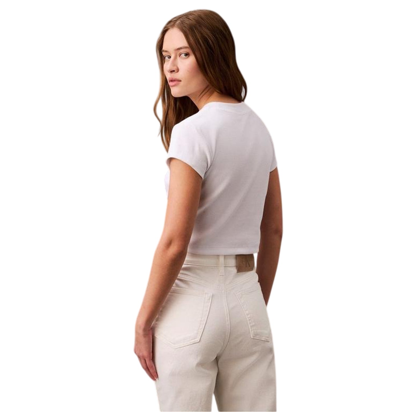 White - Back - Calvin Klein Womens-Ladies Mono Logo Ribbed Crop Top