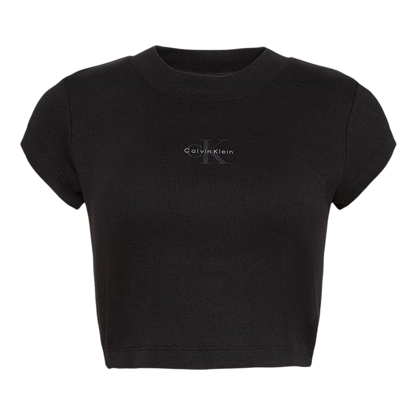 Black - Front - Calvin Klein Womens-Ladies Mono Logo Ribbed Crop Top