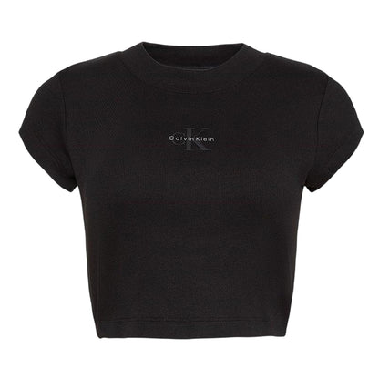 Black - Front - Calvin Klein Womens-Ladies Mono Logo Ribbed Crop Top