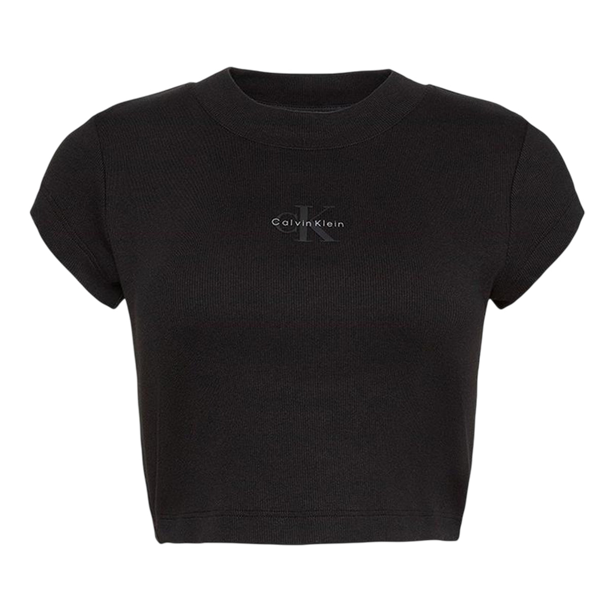 Black - Front - Calvin Klein Womens-Ladies Mono Logo Ribbed Crop Top