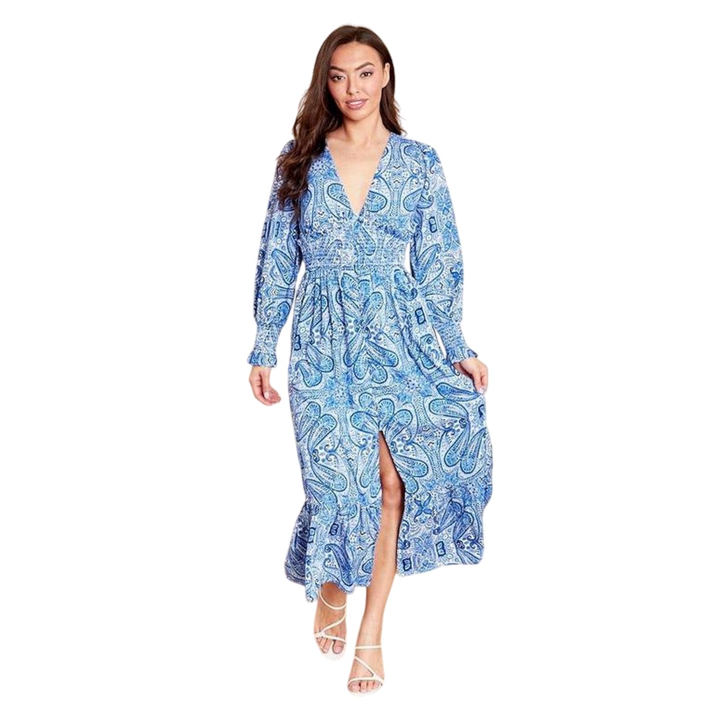 Blue - Front - Violet Romance Womens-Ladies Shirred Maxi Dress
