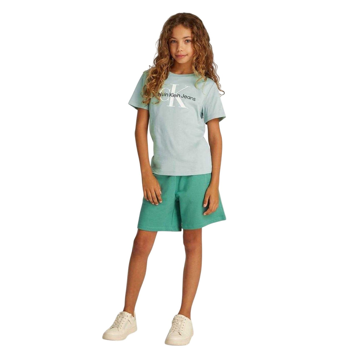 Green - Side - Calvin Klein Childrens-Kids Monogram Cotton T-Shirt