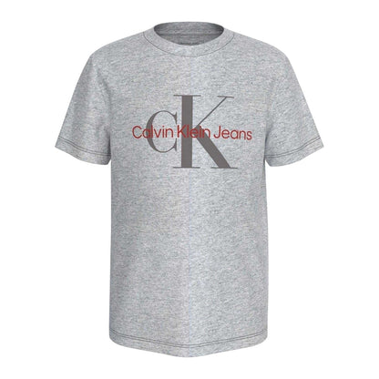 Grey - Front - Calvin Klein Childrens-Kids Monogram Cotton T-Shirt