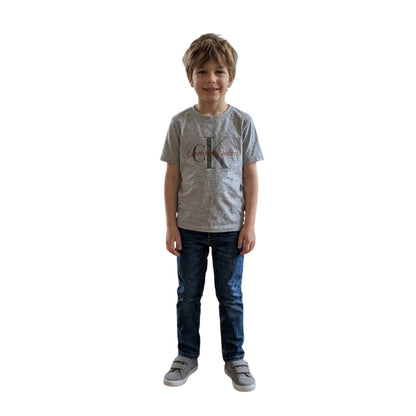 Grey - Back - Calvin Klein Childrens-Kids Monogram Cotton T-Shirt