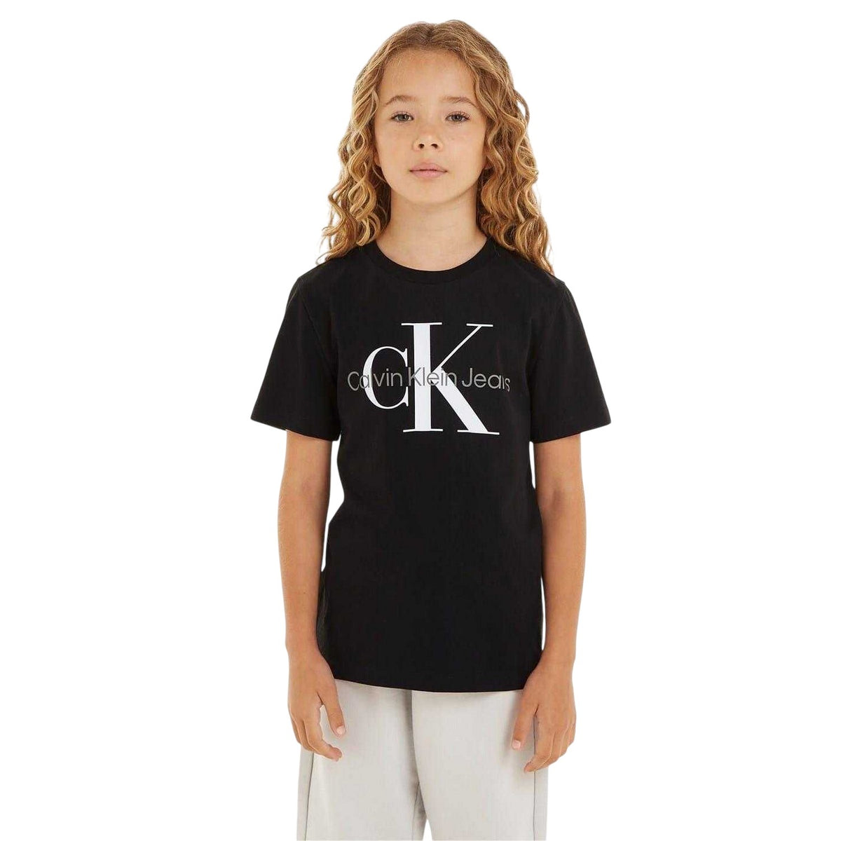 Black - Side - Calvin Klein Childrens-Kids Monogram Cotton T-Shirt