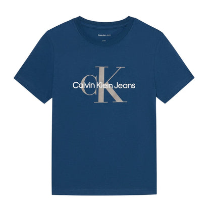 Blue - Front - Calvin Klein Childrens-Kids Monogram Cotton T-Shirt
