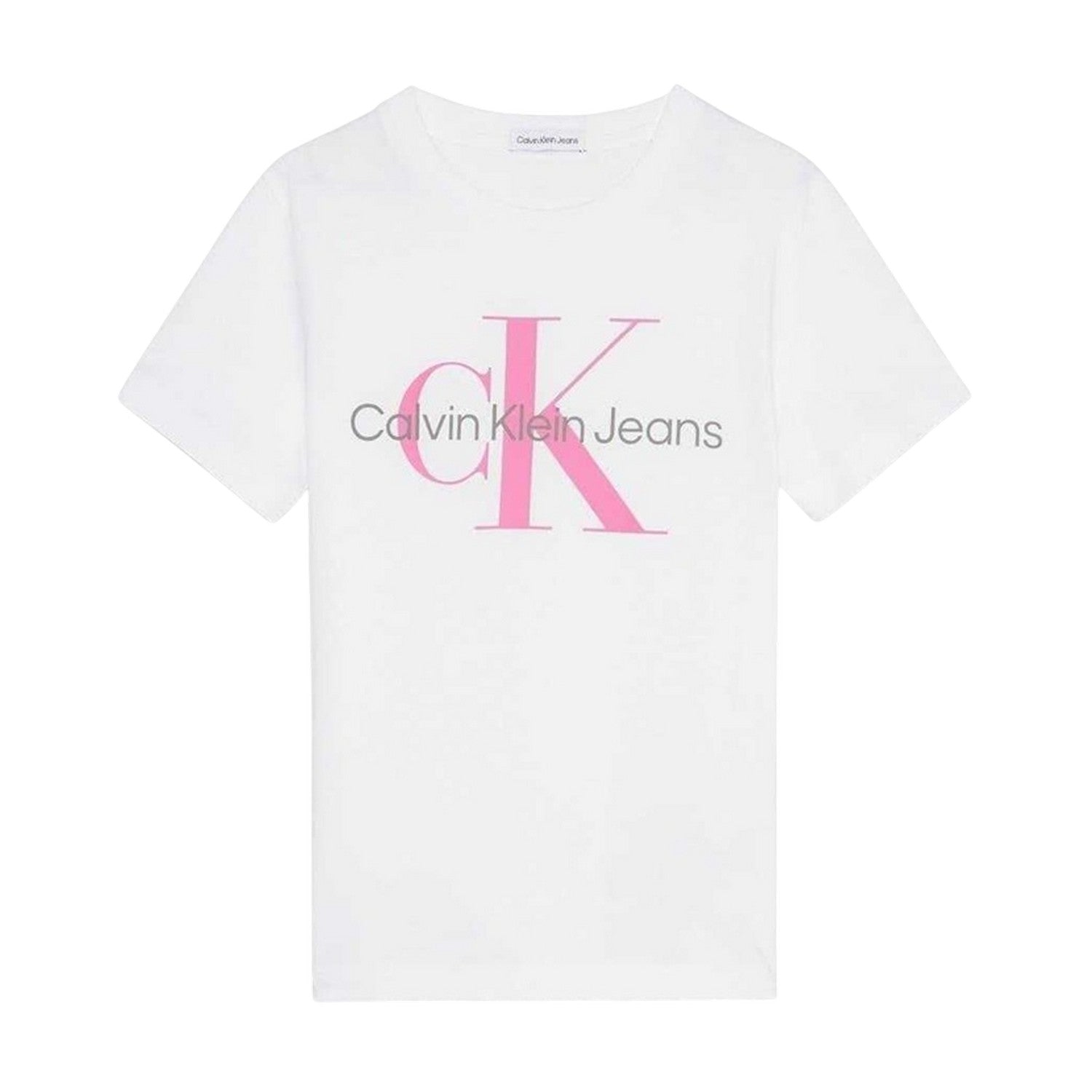 Bright White - Front - Calvin Klein Childrens-Kids Monogram Cotton T-Shirt