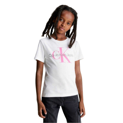 Bright White - Side - Calvin Klein Childrens-Kids Monogram Cotton T-Shirt