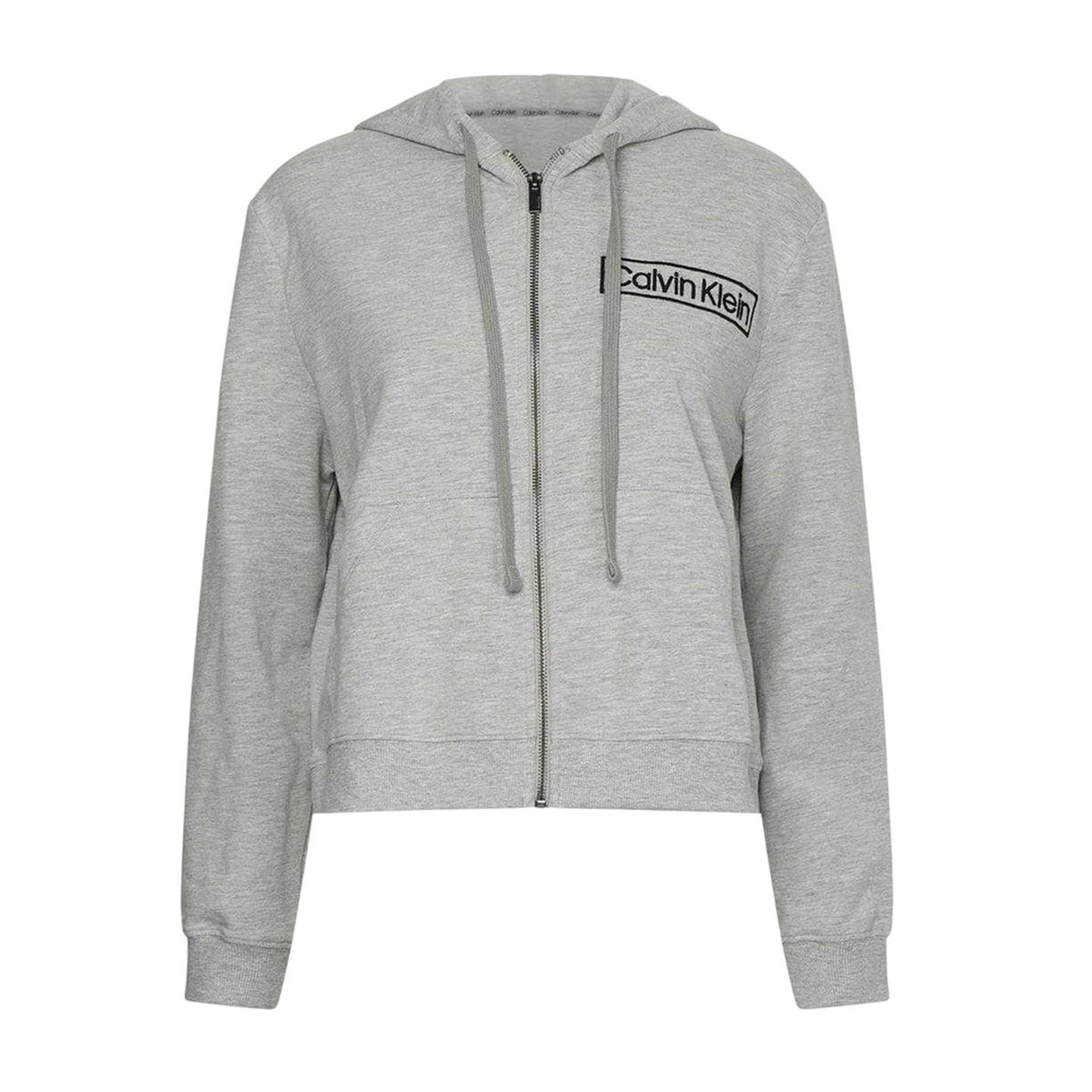 Grey Marl - Front - Calvin Klein Womens-Ladies Logo Cotton Long-Sleeved Full Zip Hoodie