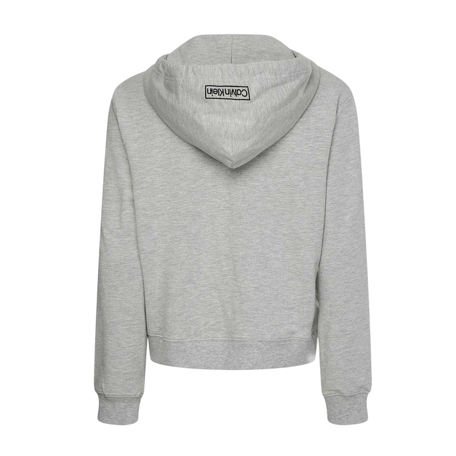 Grey Marl - Back - Calvin Klein Womens-Ladies Logo Cotton Long-Sleeved Full Zip Hoodie