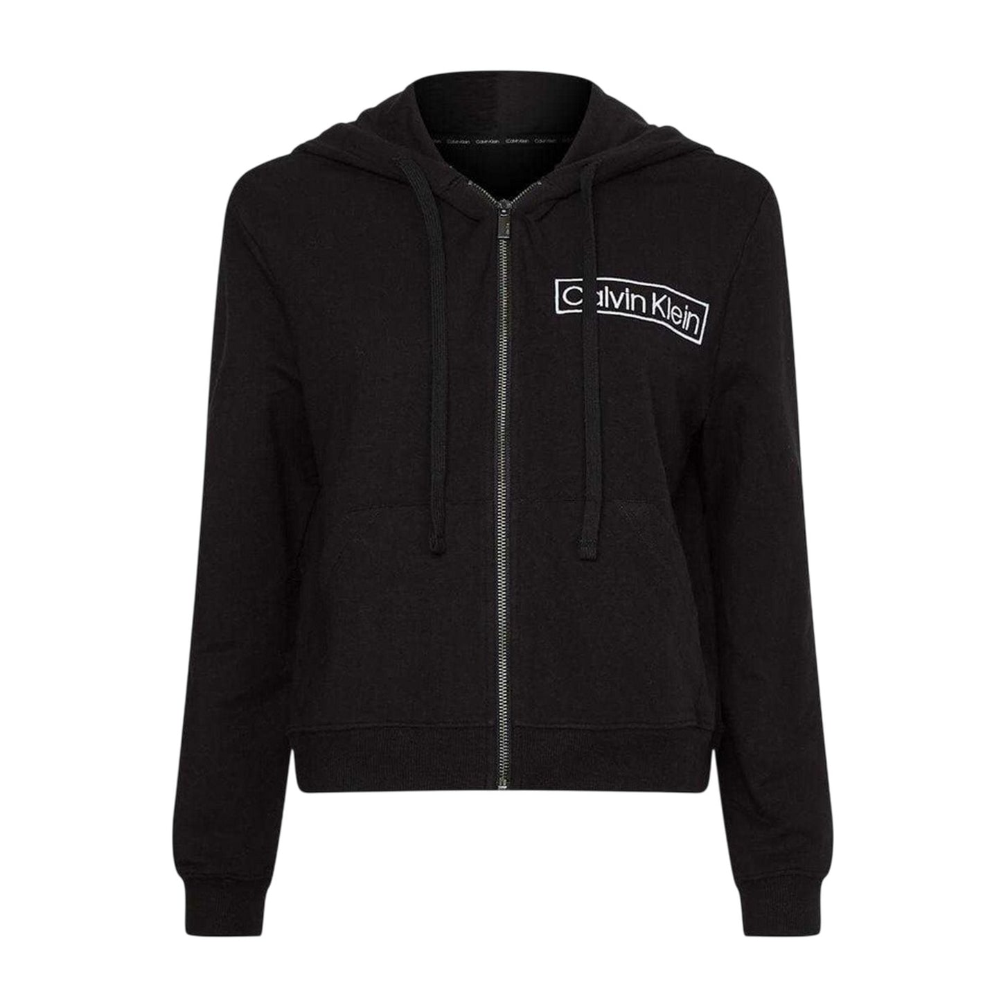 Black - Front - Calvin Klein Womens-Ladies Logo Cotton Long-Sleeved Full Zip Hoodie