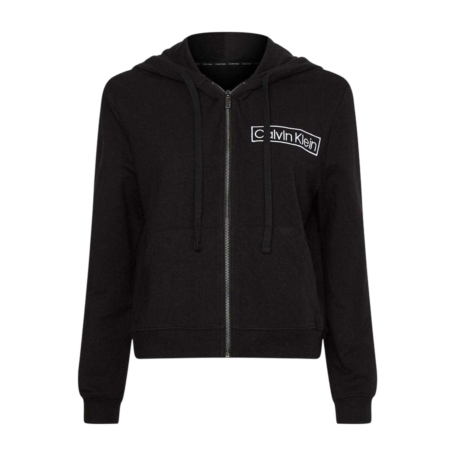 Black - Front - Calvin Klein Womens-Ladies Logo Cotton Long-Sleeved Full Zip Hoodie