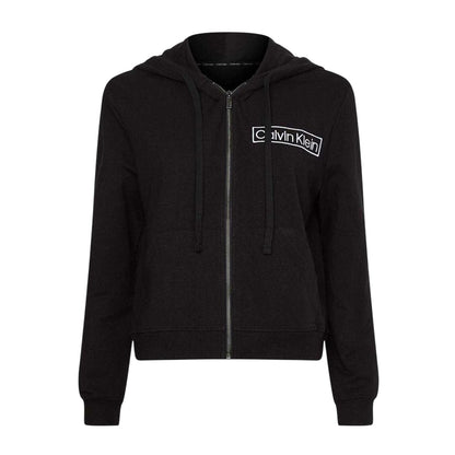 Black - Front - Calvin Klein Womens-Ladies Logo Cotton Long-Sleeved Full Zip Hoodie
