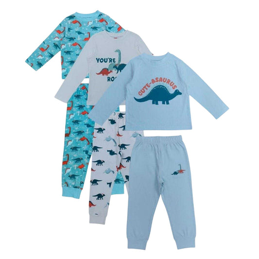 Multicoloured - Front - Star Childrens-Kids Dinosaur Long Pyjama Set (Pack of 3)