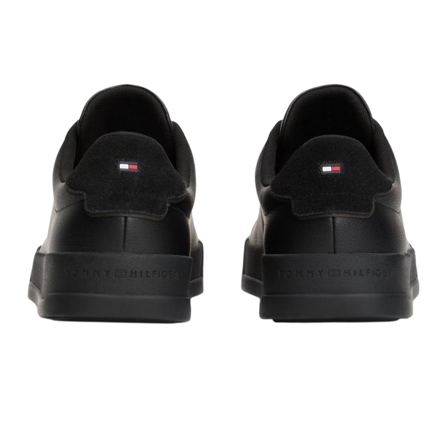 Black - Back - Tommy Hilfiger Mens Pebble Grain Court Leather Trainers