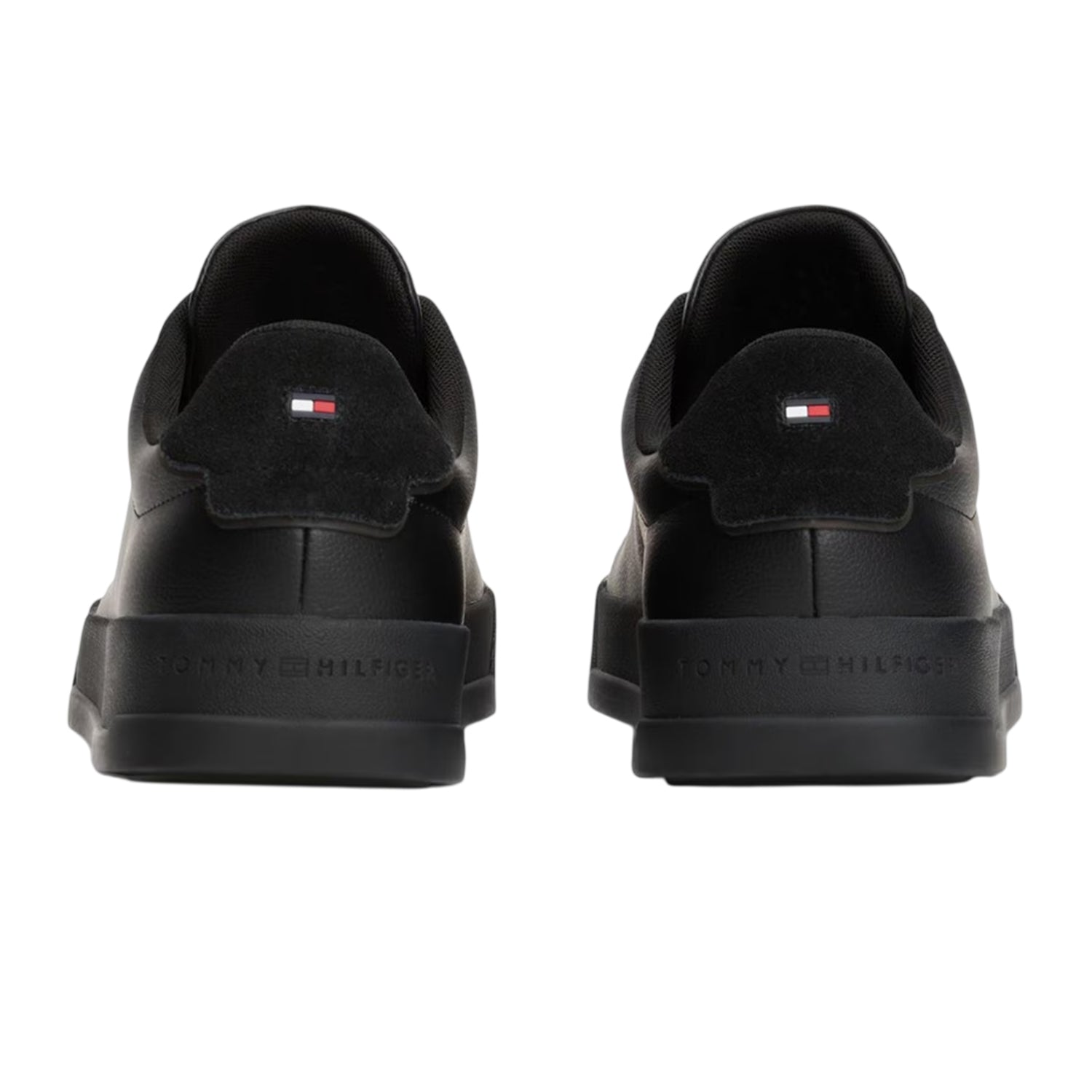 Black - Back - Tommy Hilfiger Mens Pebble Grain Court Leather Trainers