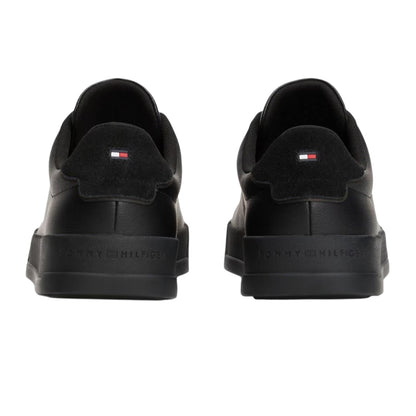 Black - Back - Tommy Hilfiger Mens Pebble Grain Court Leather Trainers