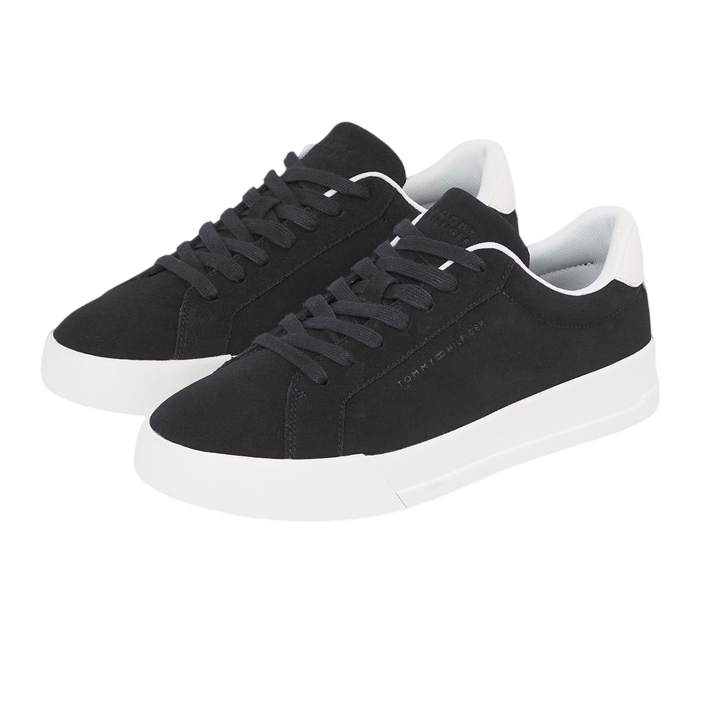 Black-White - Side - Tommy Hilfiger Mens Pebble Grain Court Leather Trainers