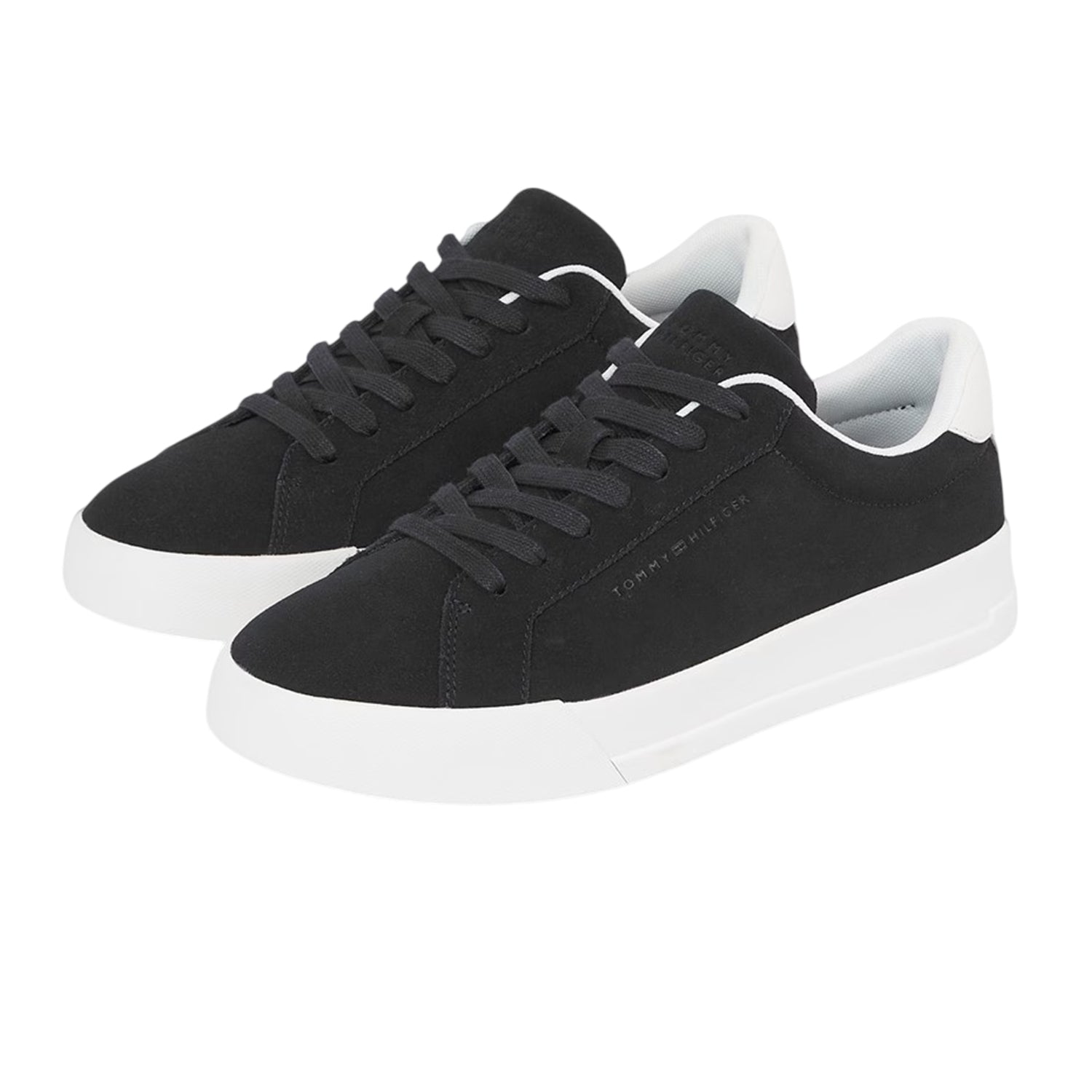 Black-White - Side - Tommy Hilfiger Mens Pebble Grain Court Leather Trainers