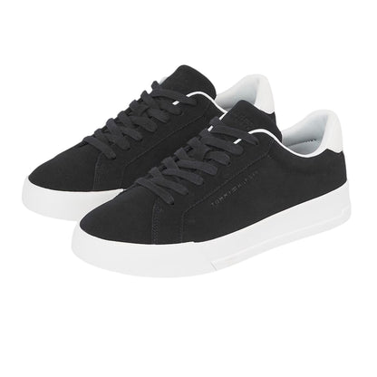 Black-White - Side - Tommy Hilfiger Mens Pebble Grain Court Leather Trainers