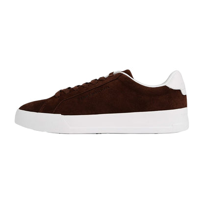 Brown - Back - Tommy Hilfiger Mens Pebble Grain Court Leather Trainers