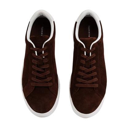 Brown - Side - Tommy Hilfiger Mens Pebble Grain Court Leather Trainers