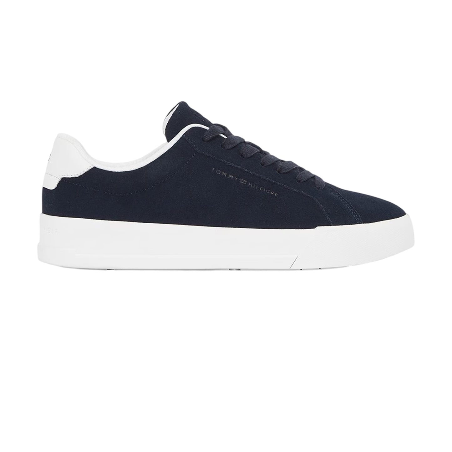 Navy - Front - Tommy Hilfiger Mens Pebble Grain Court Leather Trainers