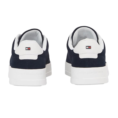 Navy - Back - Tommy Hilfiger Mens Pebble Grain Court Leather Trainers