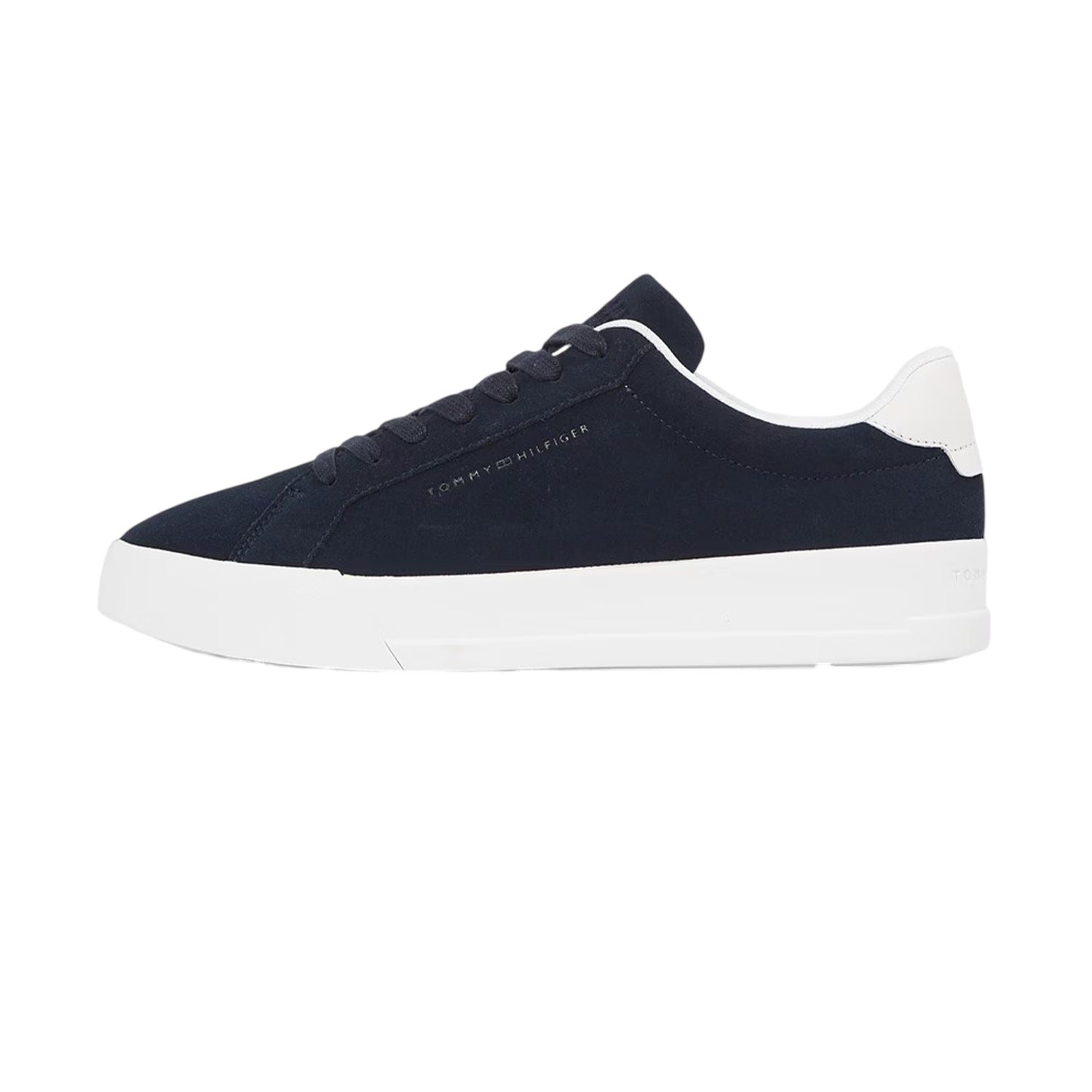 Navy - Side - Tommy Hilfiger Mens Pebble Grain Court Leather Trainers