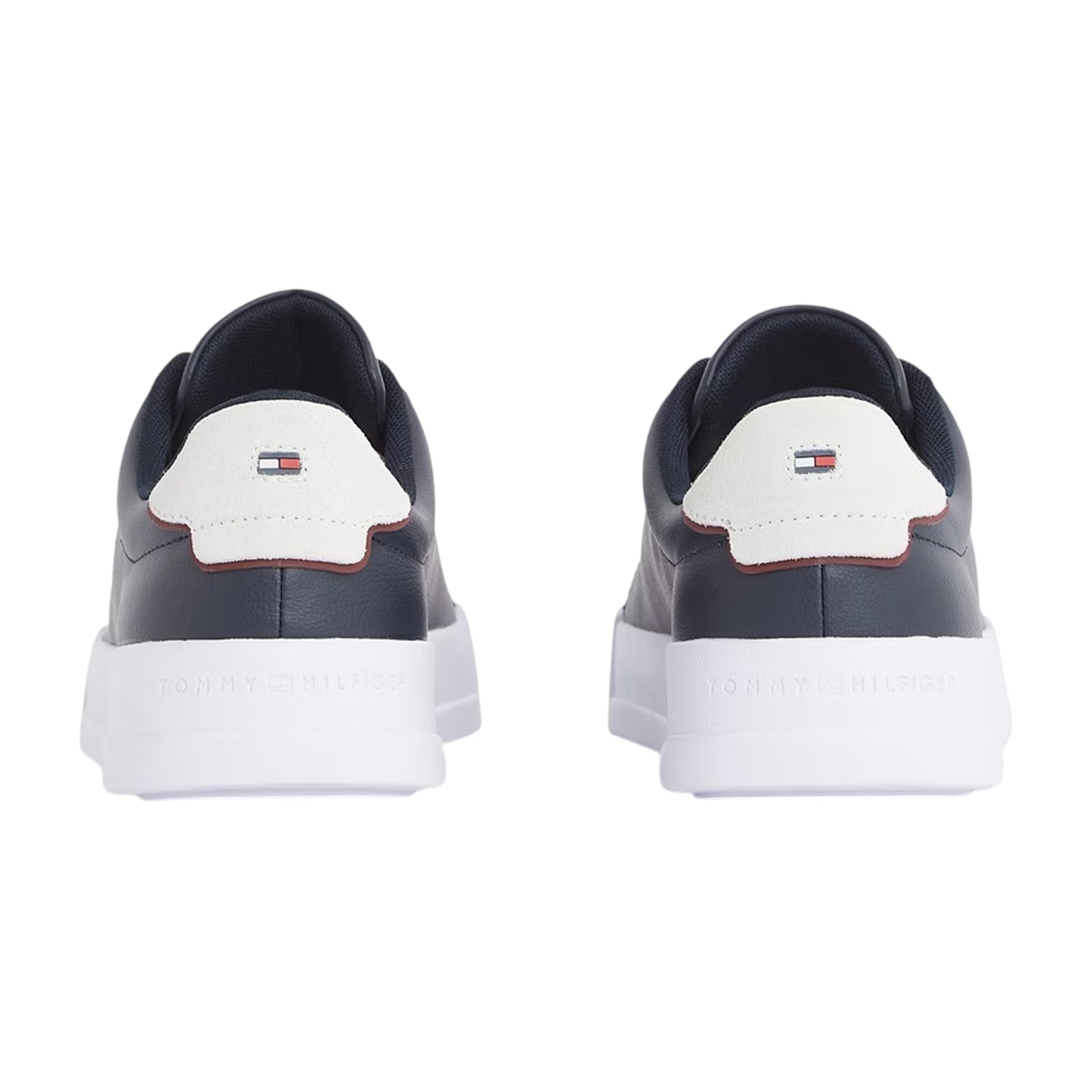 Navy-White - Back - Tommy Hilfiger Mens Pebble Grain Court Leather Trainers